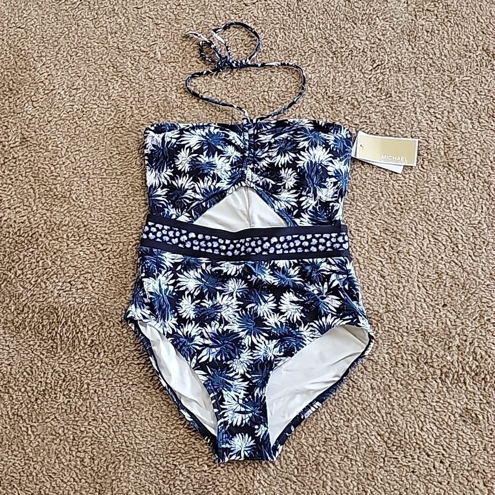 Michael Kors Navy Bandeau Cutout One Piece Swimsuit Size 4